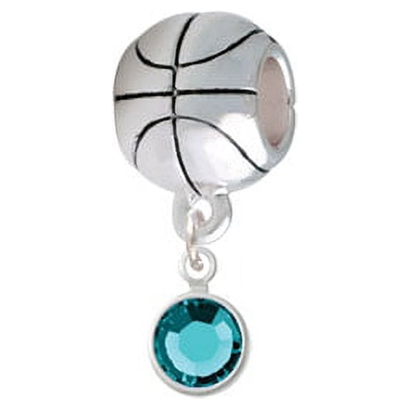 Crystal Teal Channel Drop - Basketball Charm Bead