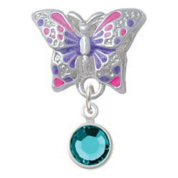 Crystal Teal Channel Drop - Butterfly Charm Bead