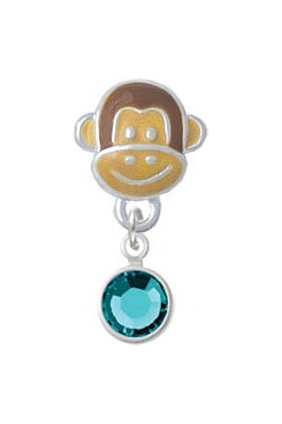 Crystal Teal Channel Drop - Monkey Face Charm Bead