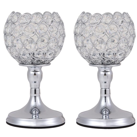 Crystal Tealight Candle Holders, Metal Glass Candlesticks, Wedding Table Centerpiece, Christmas Party, Home Decoration (20CM 20CM Silver)