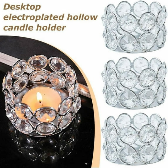 Crystal Tealight Holders Verdsylv Vintage Style Crystal Tealight Candle Holder, Silver Accent Transparent Glass Table Candle Stand for Dining Table, Centerpiece, Wedding Event Decor, Silver