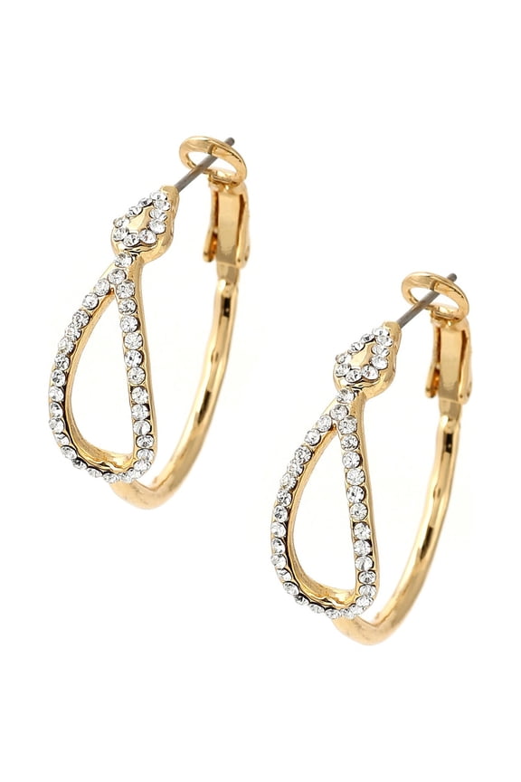 Crystal Teardrop Shape Rhinestones on Gold Plate Loop Dangle Earrings
