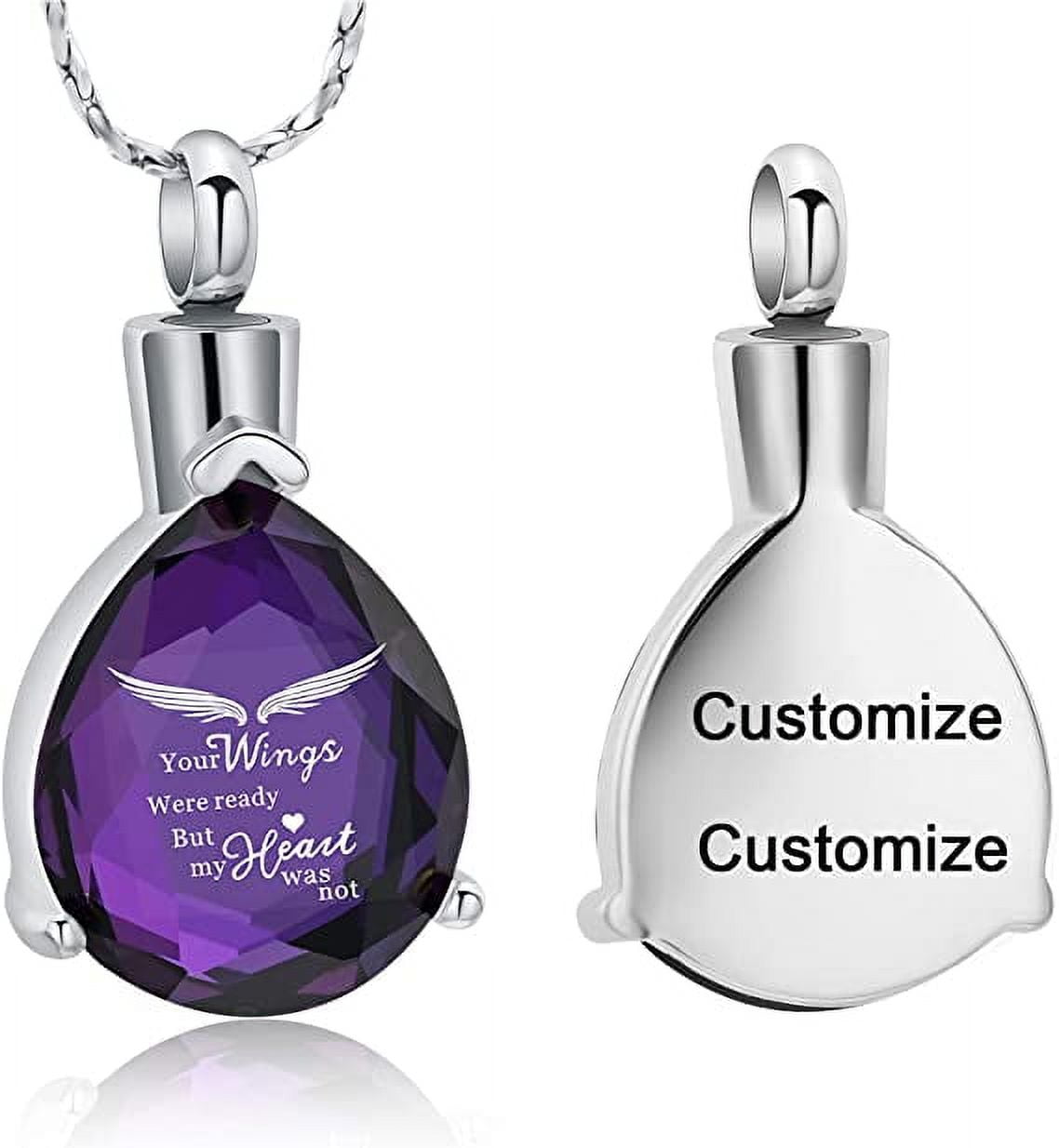 Crystal Teardrop Urn Necklace for Ashes Angel Wings Cremation Jewelry