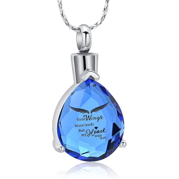Crystal Teardrop Urn Necklace for Ashes Angel Wings Cremation Jewelry Memorial Lockets for Ashes for Human Pet