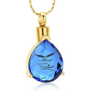 HEARBEINGT Crystal Teardrop Urn Necklace for Ashes Angel Wings Cremation Jewelry Memorial Lockets for Ashes for Human Pet