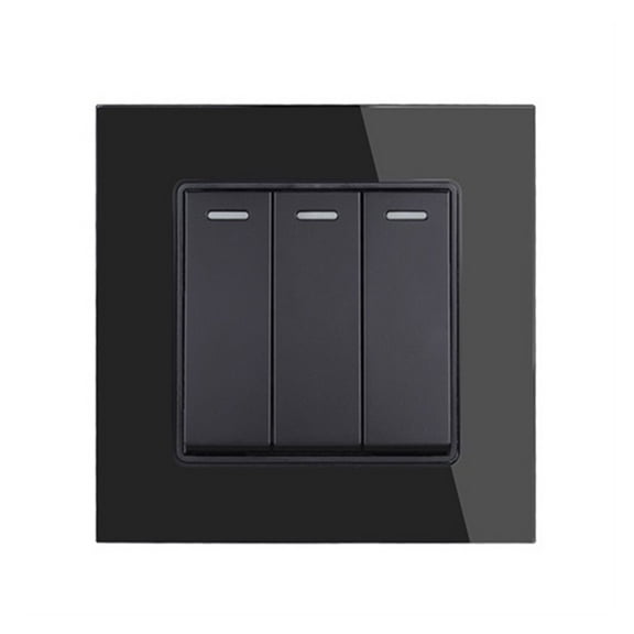 Crystal Tempered Glass Panel 3 Gang 1 Way On / Off Rocker Wall Light Switch 16A DC / AC 5-250V White Black Grey Gold ,Easy to Installation