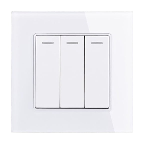 Crystal Tempered Glass Panel 3 Gang 1 Way On / Off Rocker Wall Light Switch 16A DC / AC 5-250V White Black Grey Gold ,Easy to Installation