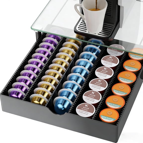 Crystal Tempered Glass Vertuo Pod Holder Drawer, Compatible with Nespresso Vertuo Capsules, Compatible with 40 Large or 60 Small Nespresso Capsule Organizer (transparent)