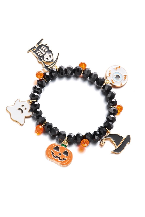 Crystal Theme Bat Pumpkin Wraith Charm Bangle Adjustable Bracelet