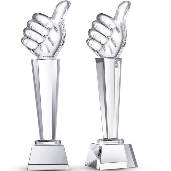 Crystal Thumbs Up Trophy with Gift Box, 2 Count, Desktop Decor