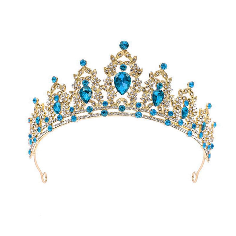 Gold Tiara Crown, ocean blue crystal crown, Royal Queen Tiara, pageant crown Ocean Blue Rhinestone Tiara: Queen Bridal Crown - Etsy Canada main image 3