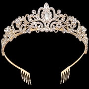 Mygeromon Crystal Tiara Gold Princess Crown for Women Girls Birthday,Wedding,Christmas Gifts