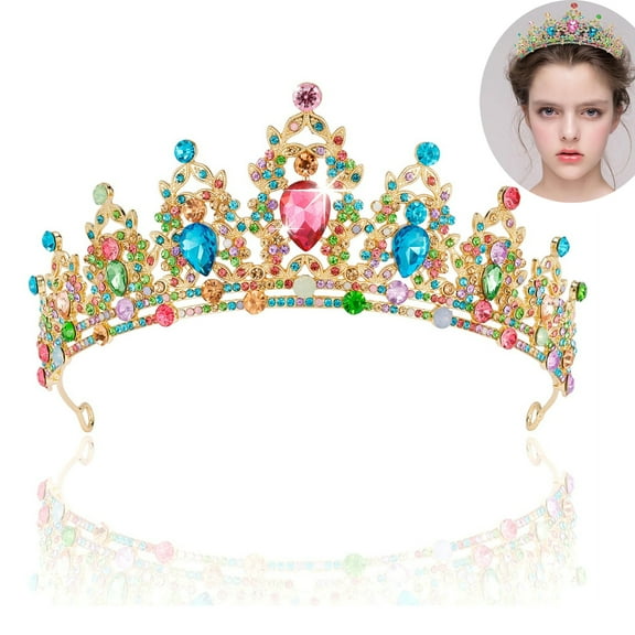 Crystal Tiara for Women,Tutuviw Girl Princess Crystal Crown and Tiara,Rhinestone Headband,Metal Queen Crown Hair Accessories Decorations for Bride Wedding Happy Birthday Cosplay (Rainbow)