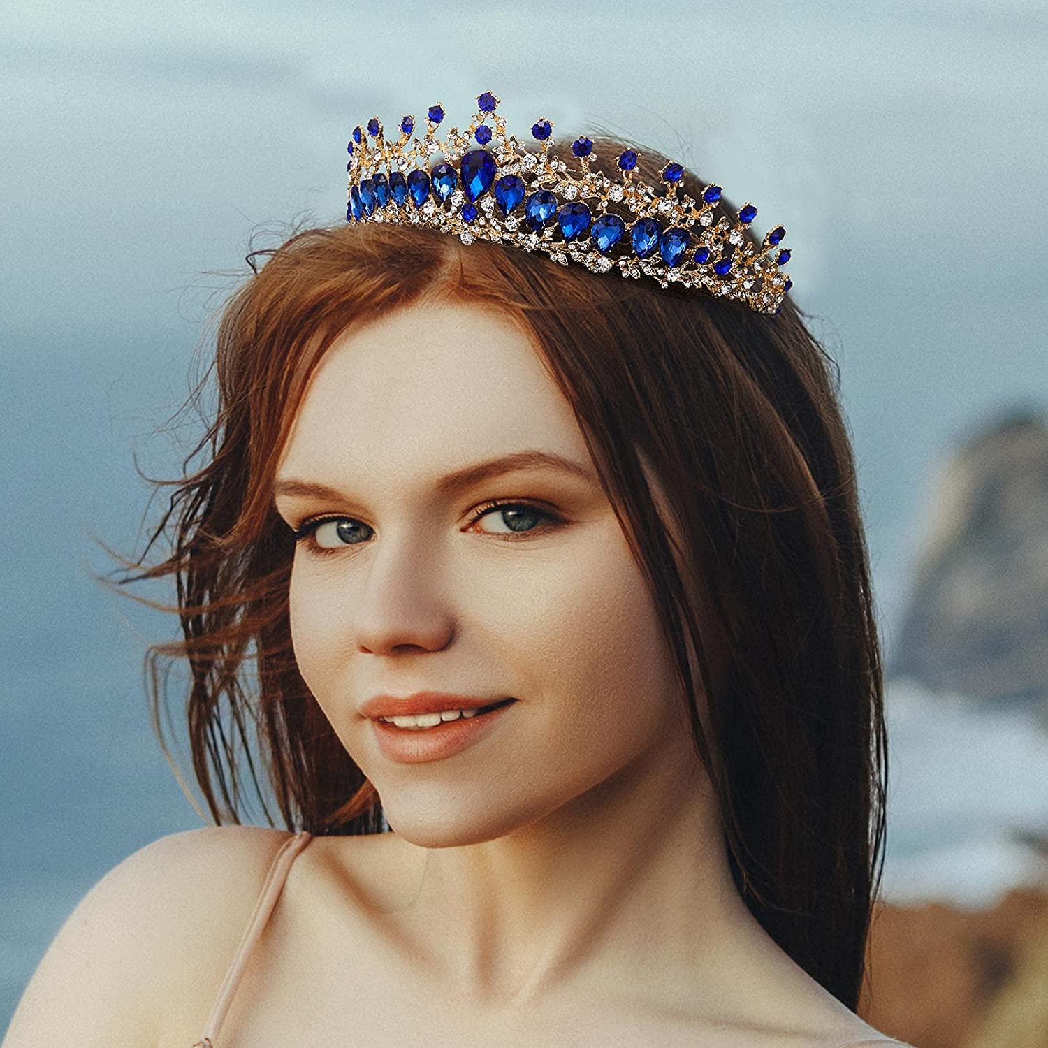 Crystal Tiara for Women Blue Rhinestone Crown - Jeweled  display picture 2