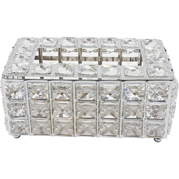 Crystal Tissue Box Holder, Multi Functional Sparkling Crystal Tissue Box, Silver Luxury Tissue Holders for Bathroom,Table, Office, 8.1'' L x 4.7 ''W x 3.7 ''H