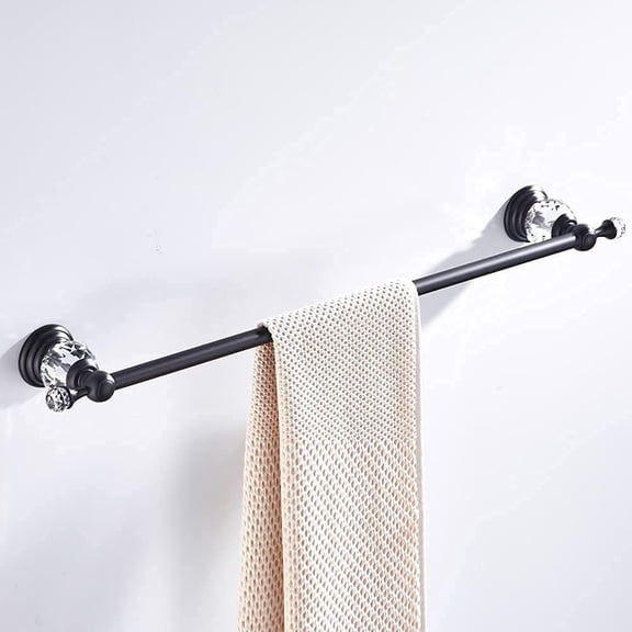 Crystal Towel Bar, Black Adjustable Rack, Single Hand Holder Bathroom Shower Rail Rod Modern Luxury Wall Mount Matte