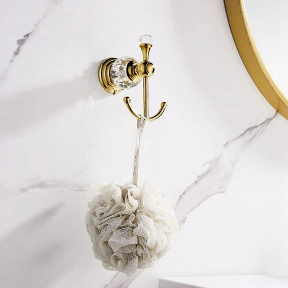 Crystal Towel Hook, Gold Robe Hooks, Bathroom Hand Towel Wall Hanger for Clothes Closet Wall Mounted Kitchen