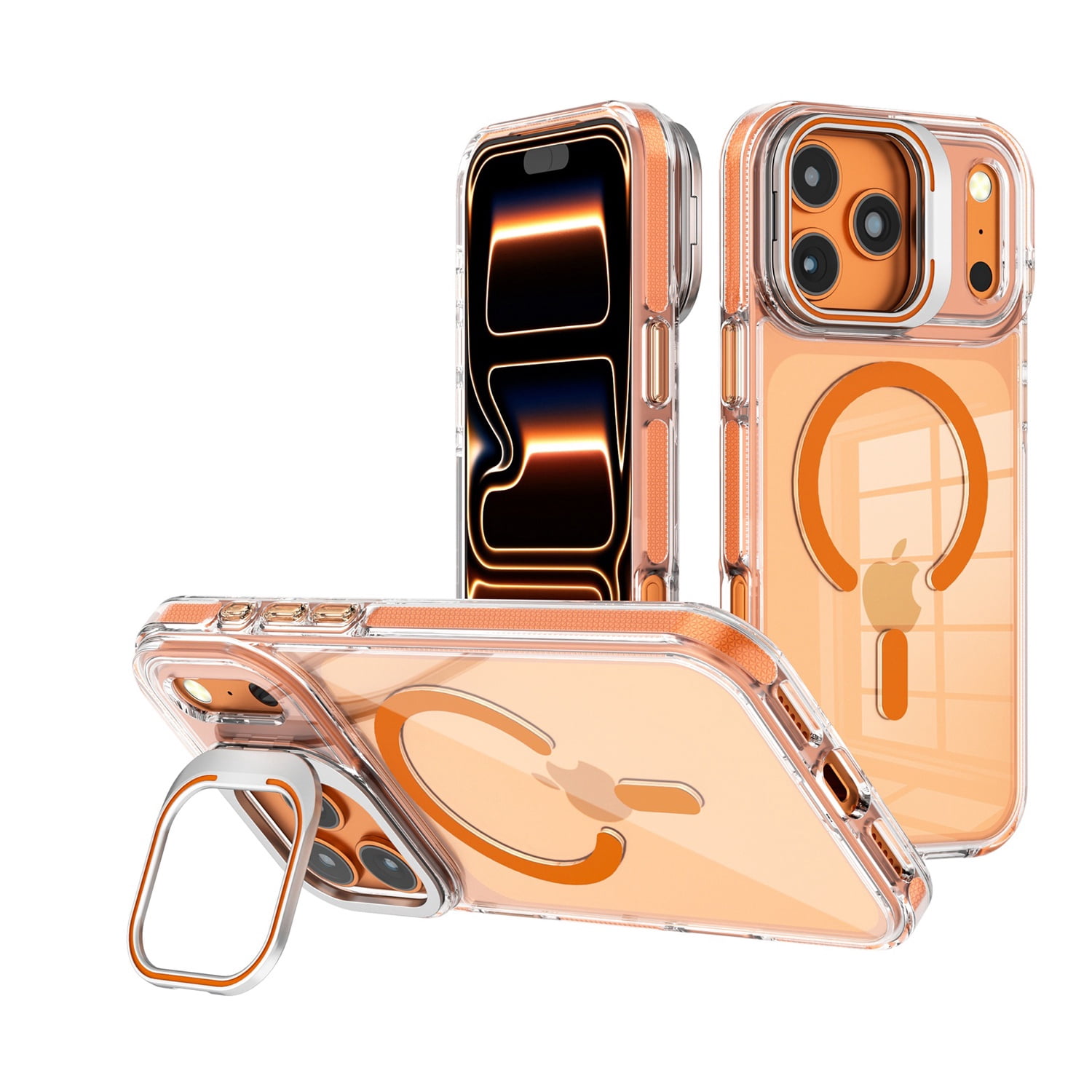 Crystal Transparent Case with Camera Stand & MagSafe for iPhone 17 Pro - Orange