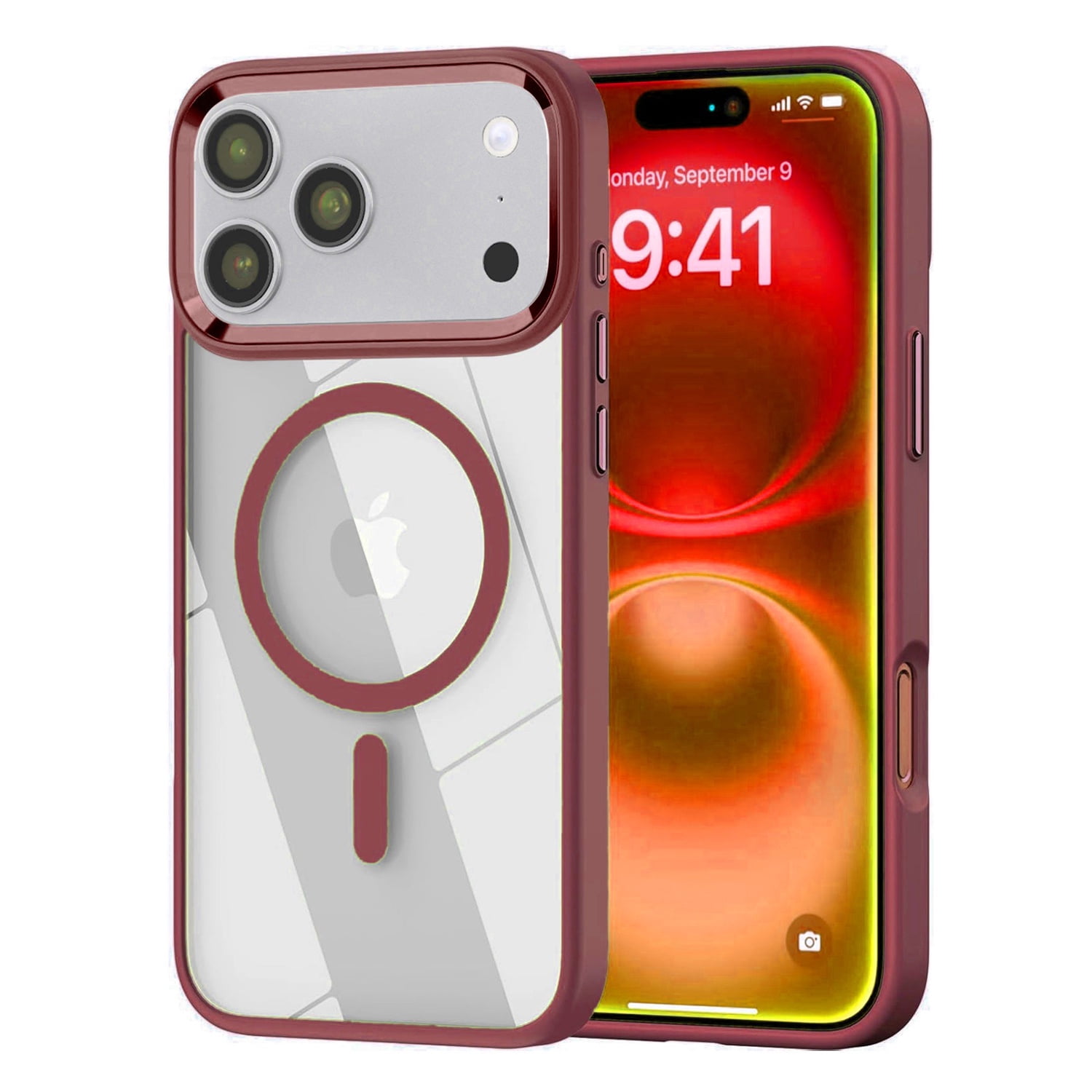 Crystal Transparent Magnetic Cover for iPhone 17 Pro Max - Red