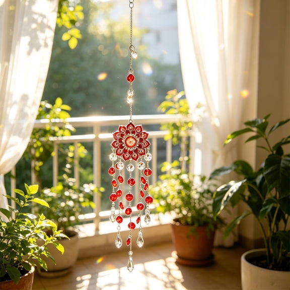 Crystal Tree Of Blessing Suncatcher Wind Chime Ornament, Glass Hanging Garden Decor With Light Reflection Effect For Window Patio Home Decoration, Inspirational Gift For Birthday And Holiday