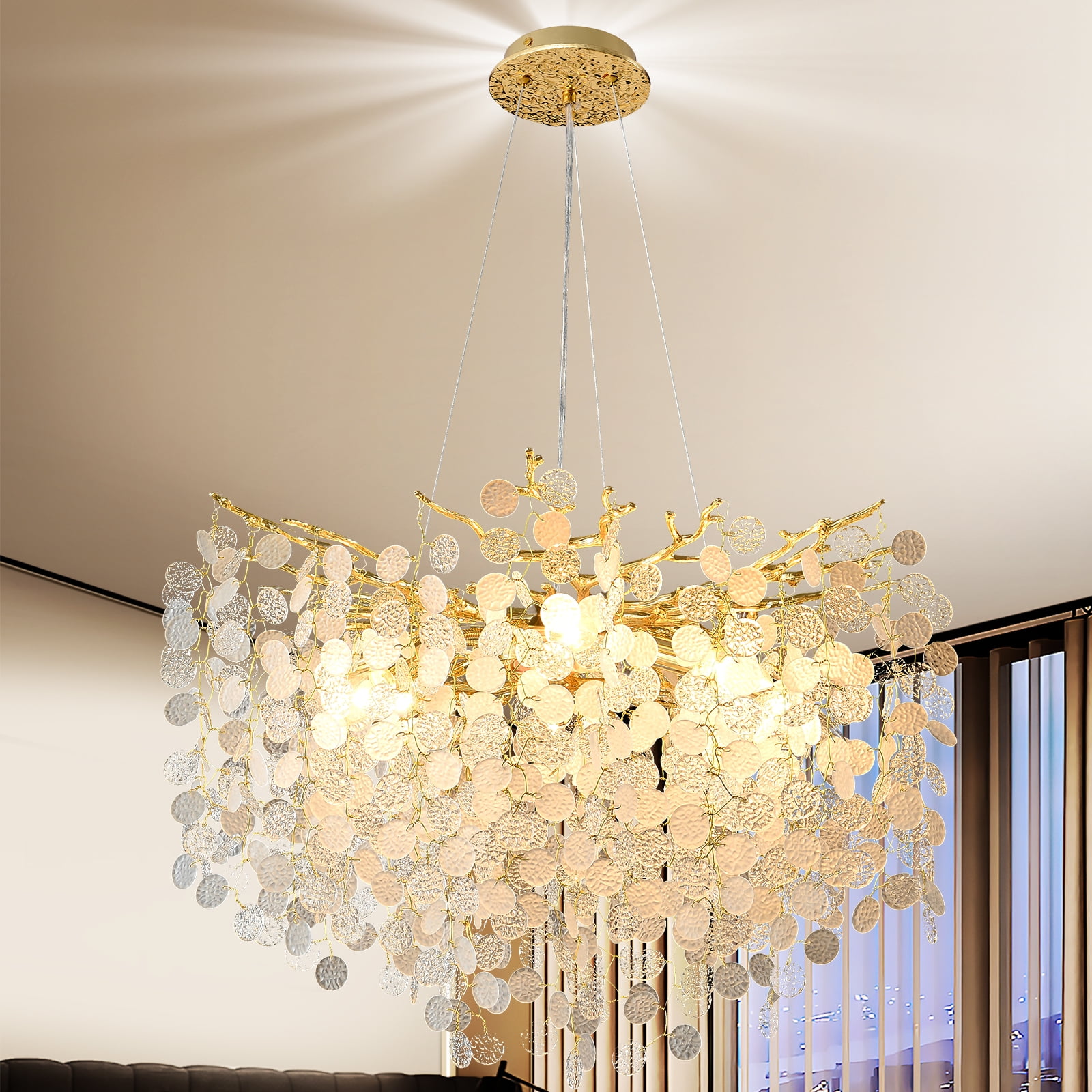 HOOMEDELIER Rectangular Chandelier, Modern Crystal Ceiling