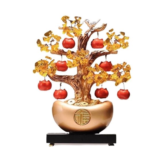 Crystal Tree Fortune Persimmon Pendant Citrine Wealth Ornament Desk Decor for Home Office