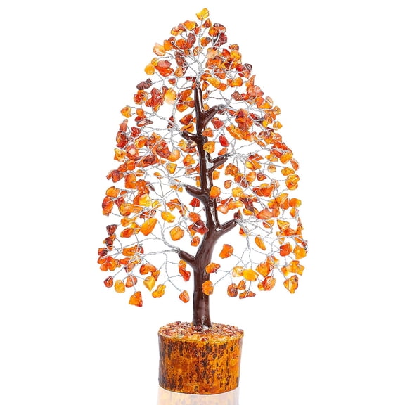 Crystal Tree, Good Luck Showpiece For Home Dcor, Table Top Item - 10, 12 Inch | Crystals Gemstones Bonsai Money Tree For Good Luck, Decoration Gift Item | Carnelian Silver Wire Tree