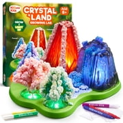 Klever Kits Crystal Land Growing Lab Science Kit: STEM Gift With Light-Up Base & 6 Natural Elements Include volcanoes for Kids 8+