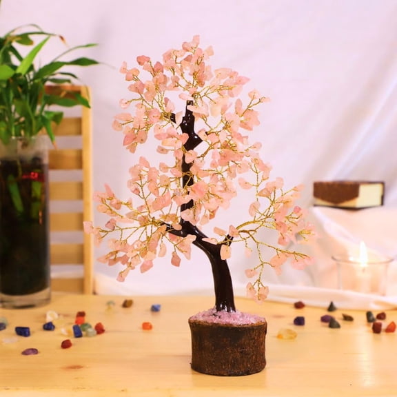 Crystal Tree, Handmade Home Dcor Items, Crystal Bonsai Tree - Rose Quartz | For Home Dcor, Vastu Gift Items, For Office Decoration, Hall Decoration Items, Healing Crystals Tree