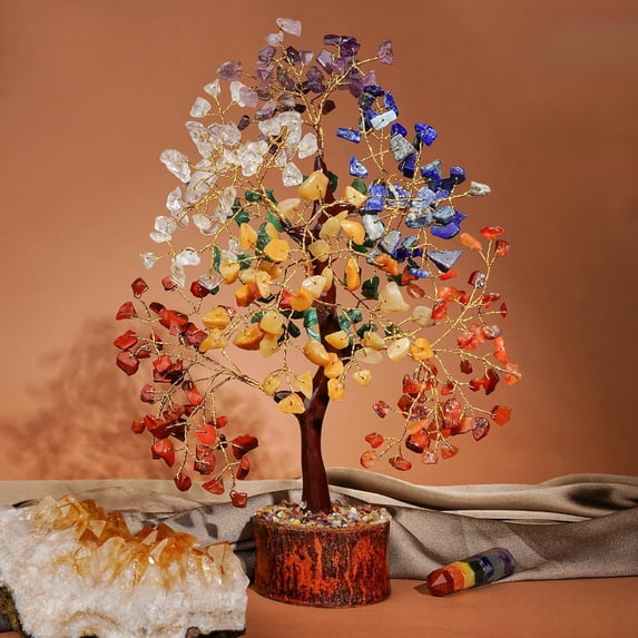Chakra Healing Crystal Tree Of Life - Handmade Bonsai With Natural Stones, Feng Shui Decor For Home & Office