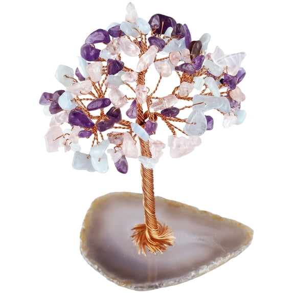 Crystal Tree of Life, Natural Amethyst Stone & Copper Wire Tree, Wealth Luck Success Feng Shui Decor, Spiritual Gift for Home Office Meditation, Gemstone Healing Tree