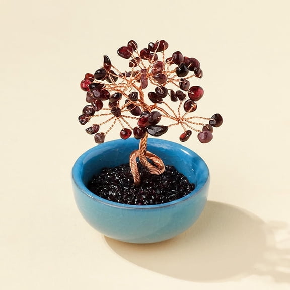 Crystal Tree Natural Healing Crystal Trees with Ceramic Base Handmade for Good Luck Home Office Decor Crystals Gifts,Garnet Gravel