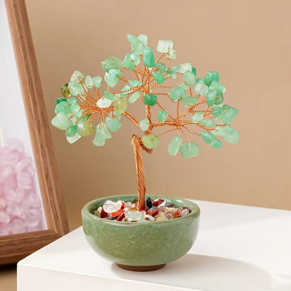 Crystal Tree Natural Healing Crystal Trees with Ceramic Base Handmade for Good Luck Home Office Decor Crystals Gifts,Green