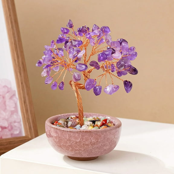 Crystal Tree Natural Healing Crystal Trees with Ceramic Base Handmade for Good Luck Home Office Decor Crystals Gifts,Purple
