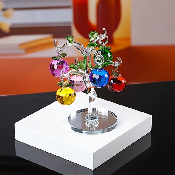 Crystal Tree Ornament, Clear Glass Apple Tree Decor, 6 Color Crystal Apple Decorations, Transparent Glass Figurines for Tabletop Centerpiece Living Room Office und Holiday Gift Display