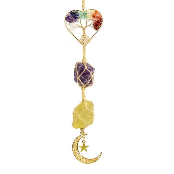 Crystal Tree Rearview Mirror Charm – Natural Stone Suncatcher Car Pendant with Rainbow Maker Window Hanging Decor