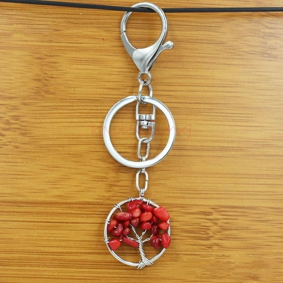 Crystal Tree of Life Keychain Pendant, Electroplated Round Square Key Chain Charm, 30x30mm
