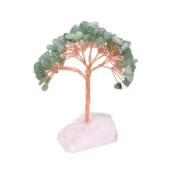 Crystal Tree of Life Ornament, Natural Crushed Stone Copper Wire Wrapped Fortune Tree for Office Living Room Desktop Decoration 4.72in Green