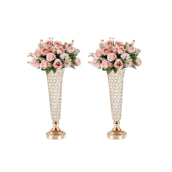 Crystal Trumpet Vases, Metal Floral Decorative Vases, Table Centerpieces for Weddings & Parties, Suitable for Celebration, Anniversary, Birthday, Home & Halloween Decorations