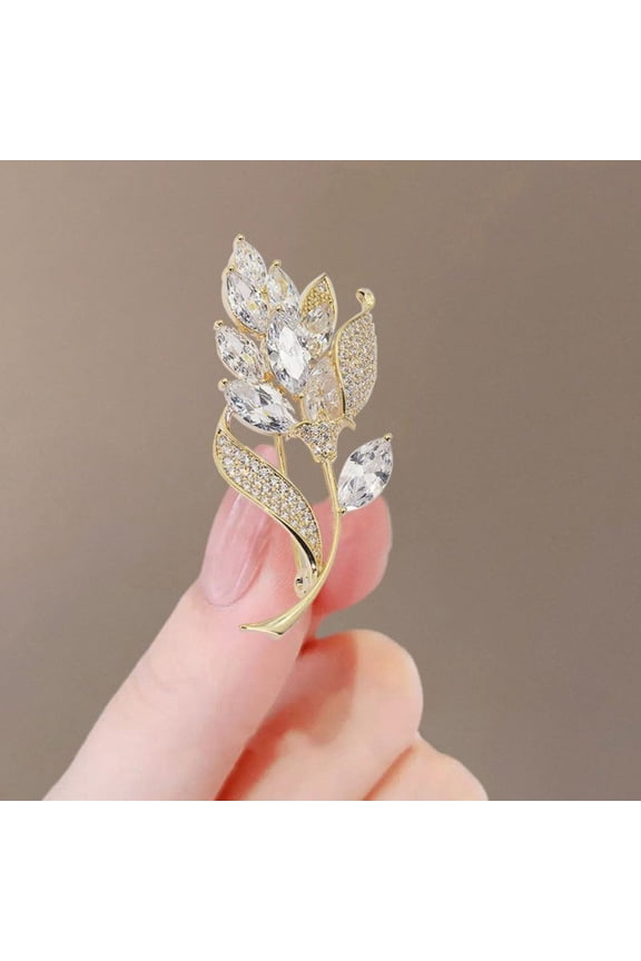 Crystal Tulip Brooch Alloy Suit Blazer Lapel Pin Jewelry Gift for Women