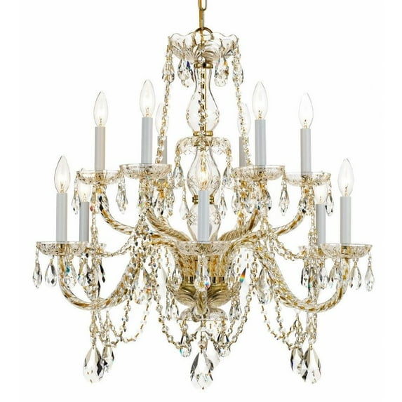 Crystal Twelve Light 2-Tier Chandelier in Classic Style 31 inches Wide By 26 inches High-Italian Crystal Type-Polished Brass Finish Bailey Street Home