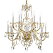 Crystal Twelve Light 2-Tier Chandelier in Classic Style 31 inches Wide By 26 inches High-Swarovski Spectra Crystal Type-Polished Brass Finish Bailey