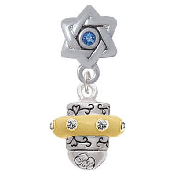 Crystal Two Tone Spinner - Star of David with Blue Crystal Charm Bead