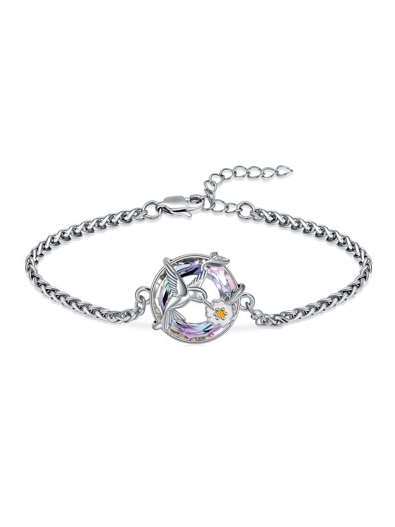 Crystal Urn Bracelet for Ashes Hummingbird Urn Cremation Jewelry for Ashes Keepsake Pendant Locket Bracelet for Women Mom Memorial Keepsake Bangle