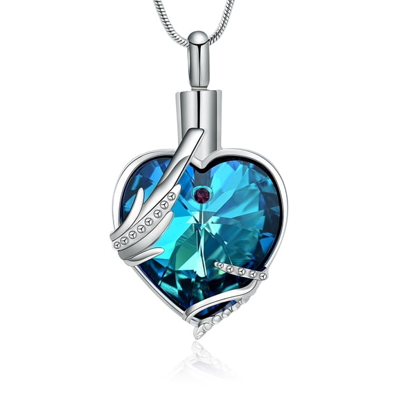 Crystal Urn Necklace For Ashes Angel Wing / Heart Urn Cremation Necklace Heart Urn Holder Necklaces For Women Memorial Jewelry