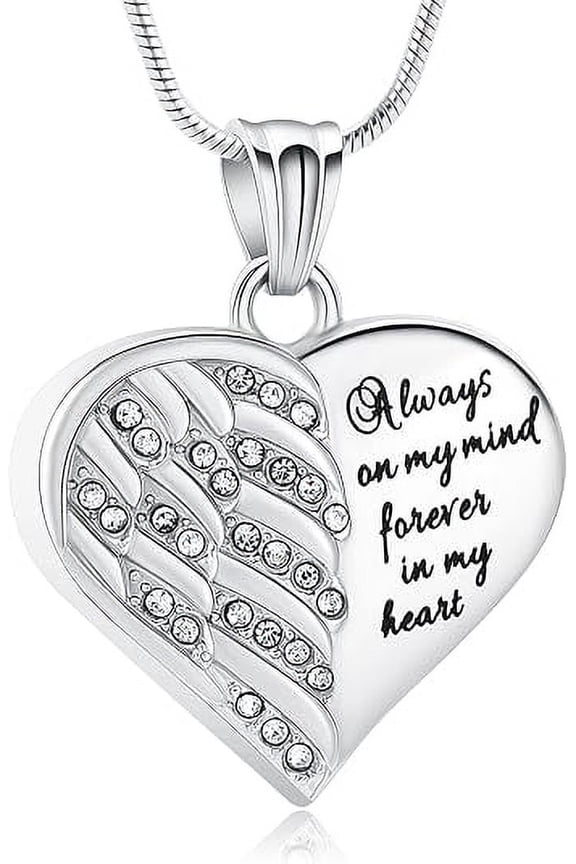 Crystal Urn Necklace for Ashes for Women Men Heart Cremation Angel Wing Urn Locket for Human / Pet Memorial Keepsake Necklace of Loved One