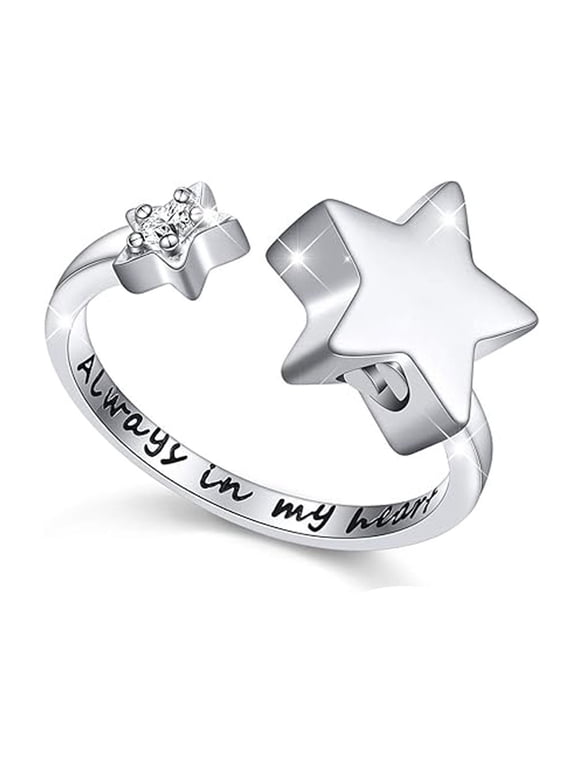 Crystal Urn Ring for Ashes Star Cremation Urn Ring for Ashes for Women Stainless Steel Star Finger Ring Keepsake Cremation Ring NO.6-NO.10