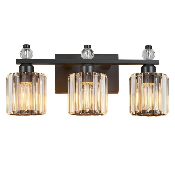 Crystal Vanity Light Fixtures Sand Black Over Mirror Crystal Bathroom Vanity Lighting Fixtures 3-Light Bathroom Vanity Lights