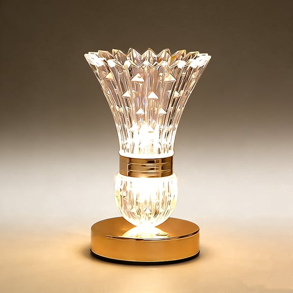 Hendoct Crystal Vase Table Lamp, Touch Control, 3 Color Dimmable, 500mAh Rechargeable, 7 x 3.9 inches