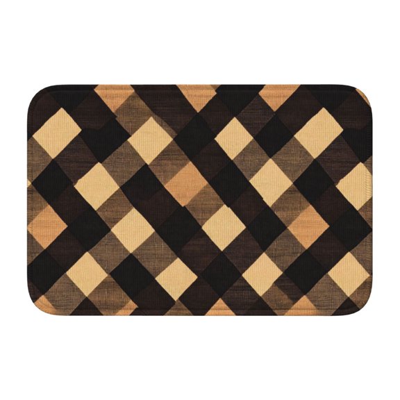 Crystal Velvet Floor Mat 23.6x15.7in Square Lock Edge Easy Cleaning Using Woven Technique Corrosion Resistant Bottom Drop Plastic Argyle Plaid Brown_2